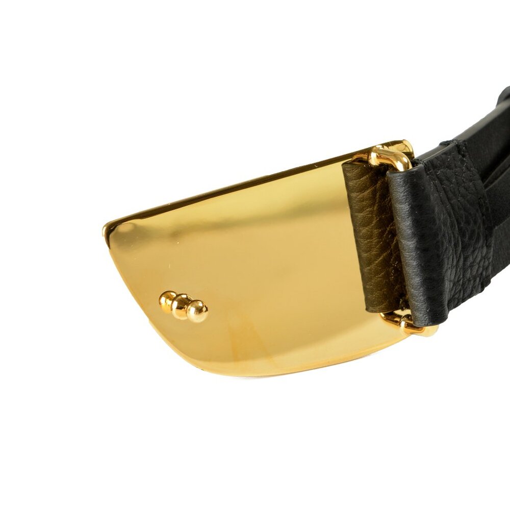 Burberry "Shield Brushed" Black Textured Leather Buckle Decorated Belt Sz M - Picture 4 of 5